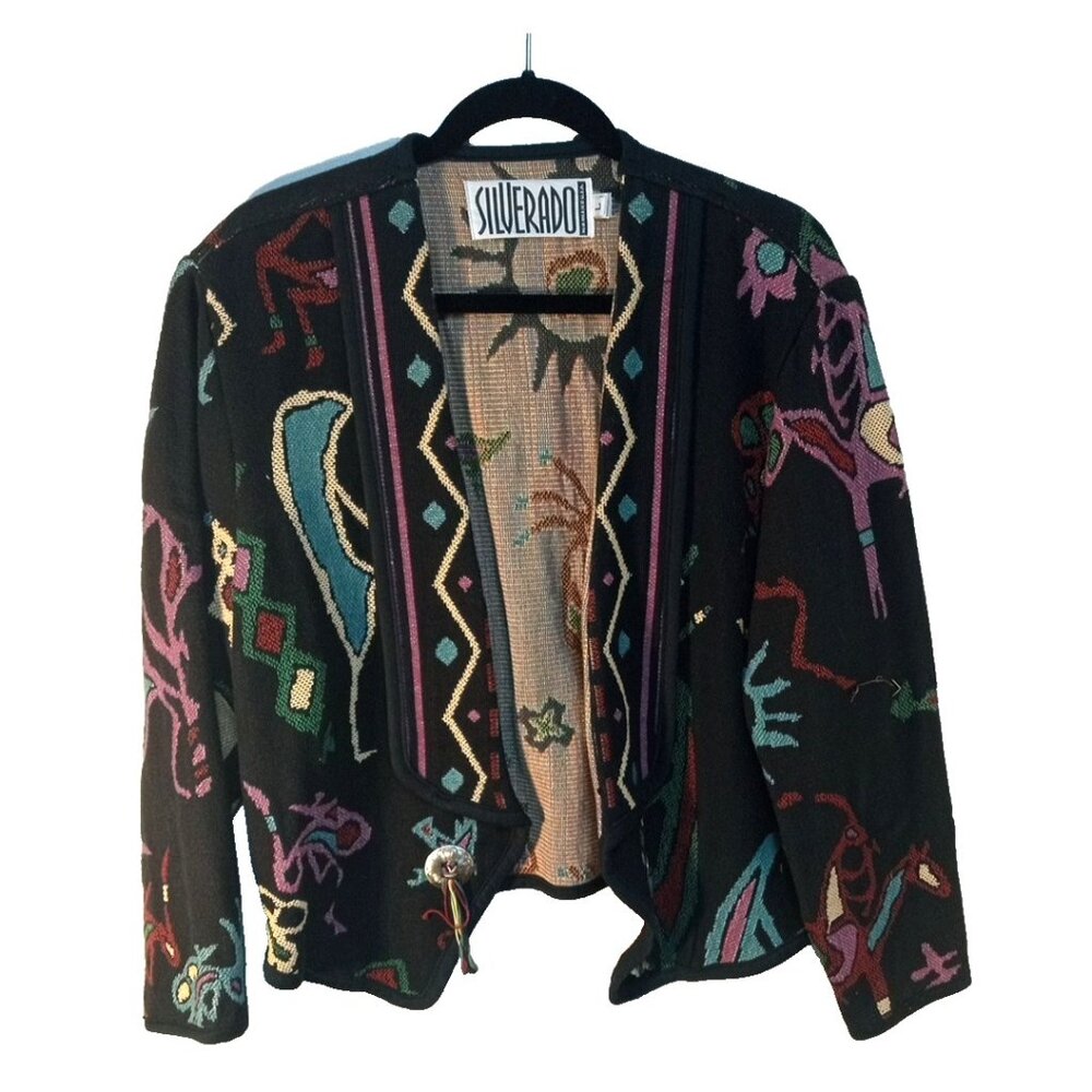 Silverado Embroidered Cropped Jacket Black Jewel Tone Southwestern Concho Tassle